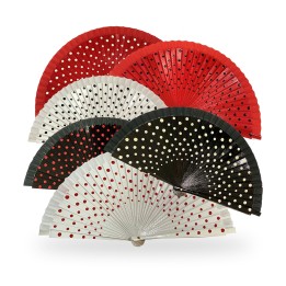 Ventaglio flamenco in legno a pois