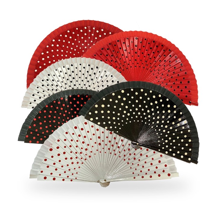 Ventaglio flamenco in legno a pois