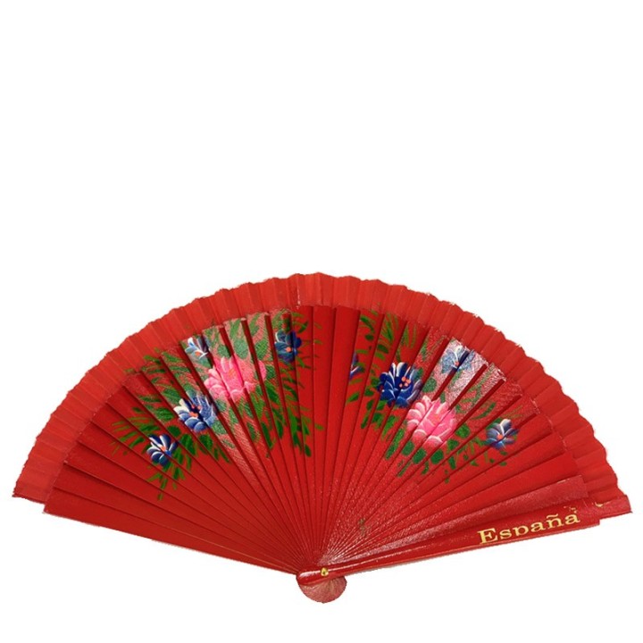 Abanico de madera con flores "España" rojo