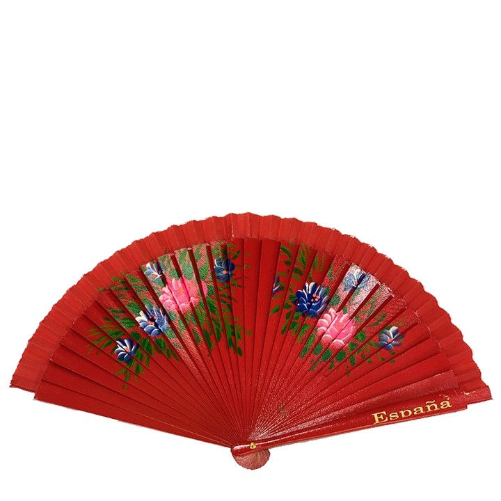 Fächer aus Holz mit Blumen und dem Schriftzug España, Rot