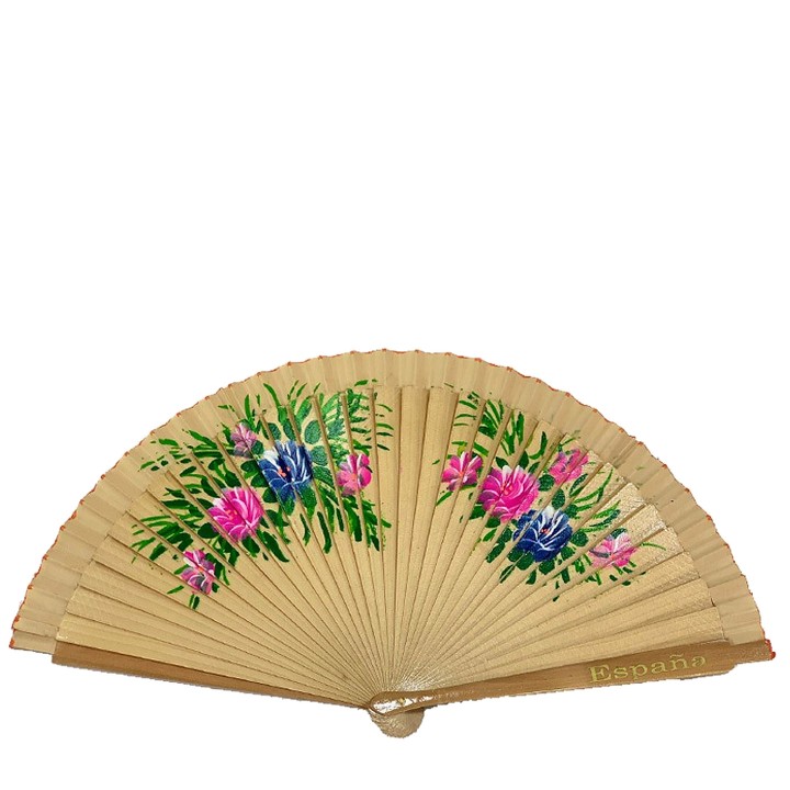 Ventaglio in legno con fiori e la scritta España, beige