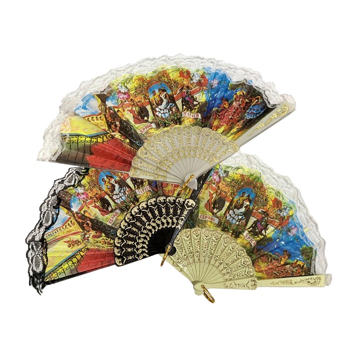 Ventaglio con pizzo e scene della Spagna in tre misure