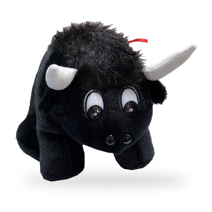 Toro di peluche nero con divisa della Spagna, quattro misure