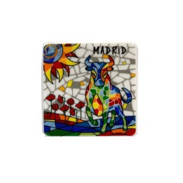 Square mosaic bull fridge magnet