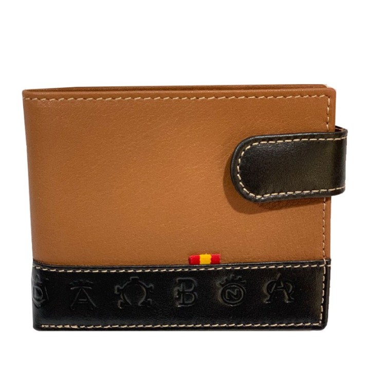Portefeuille homme en cuir d'Ubrique marron motifs fers d'élevage taureau et drapeau espagnol - ZiNGS