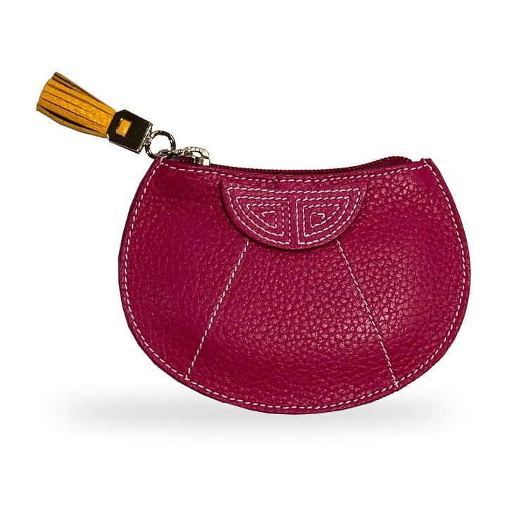 Portamonete Capote España in pelle rosa e giallo albero con nappa