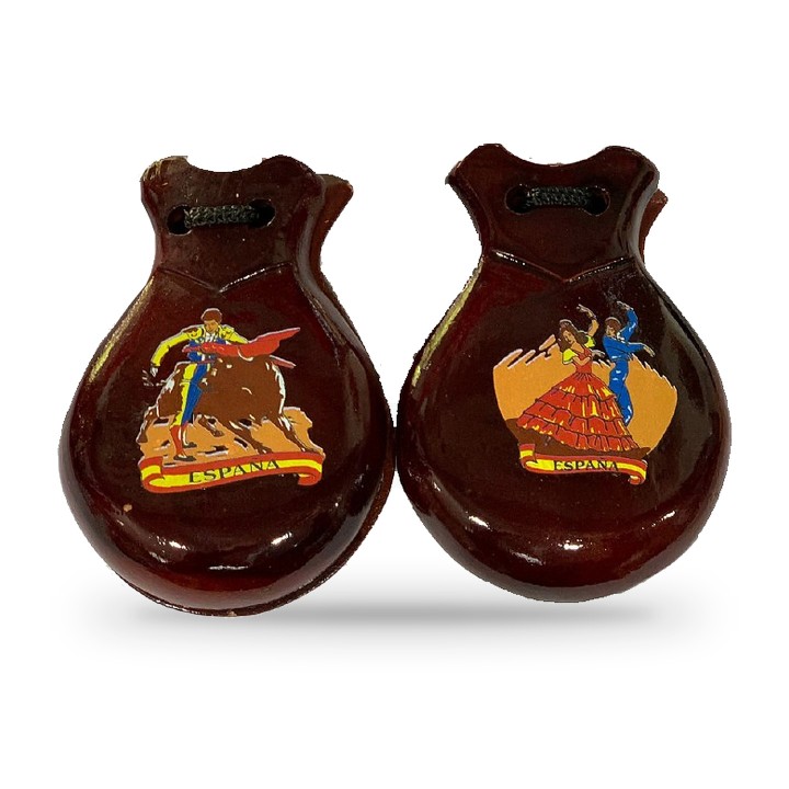 Castanholas flamencas de recordação em madeira, em castanho