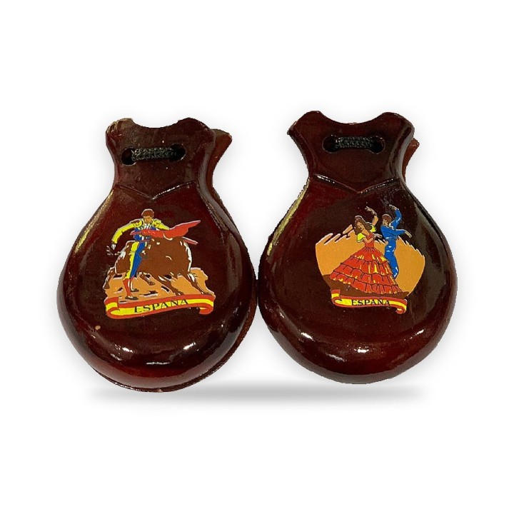Castañuelas flamencas souvenir de madera, en marrón