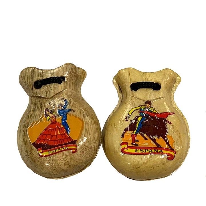 Castanholas flamencas de recordação em madeira, em cor natural