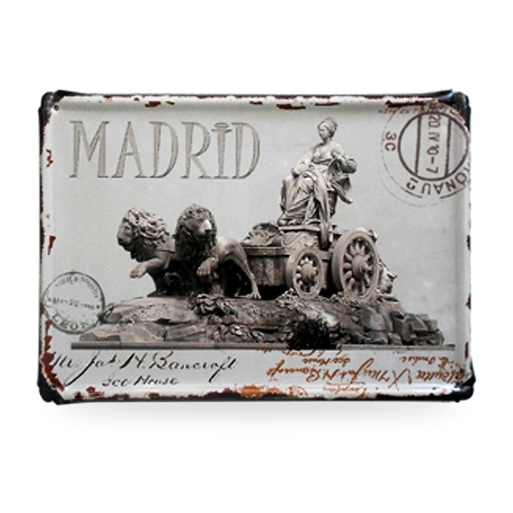 Vintage-Blechschild Madrid, Cibeles-Brunnen