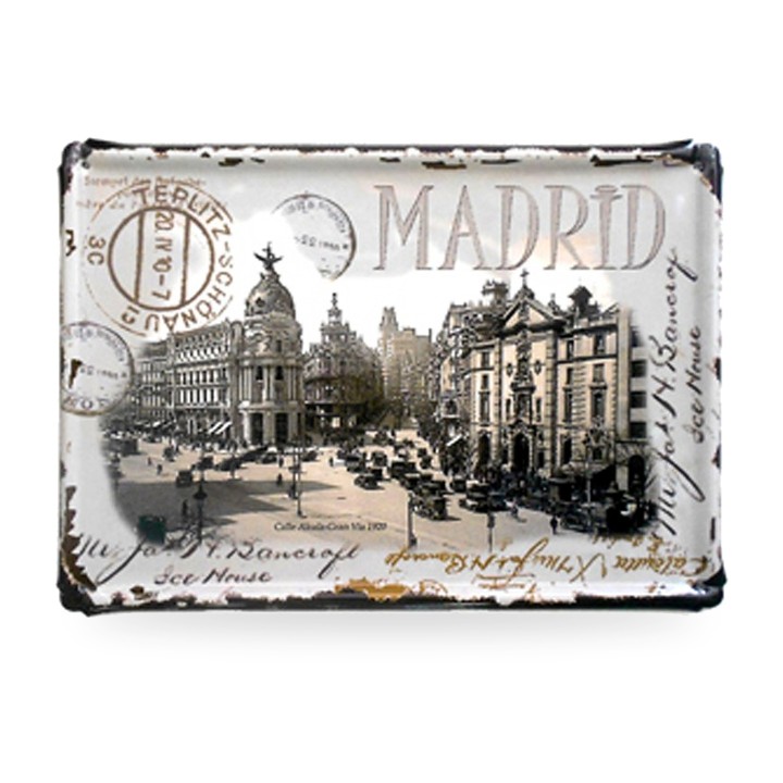 Targa in metallo vintage di Madrid, calle de Alcalá e Gran Vía