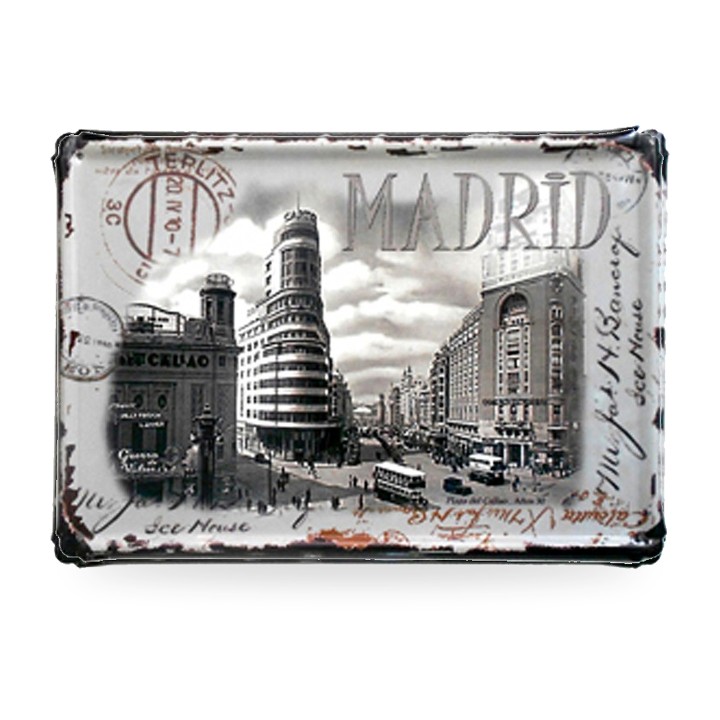 Vintage Madrid metal sign, Plaza del Callao