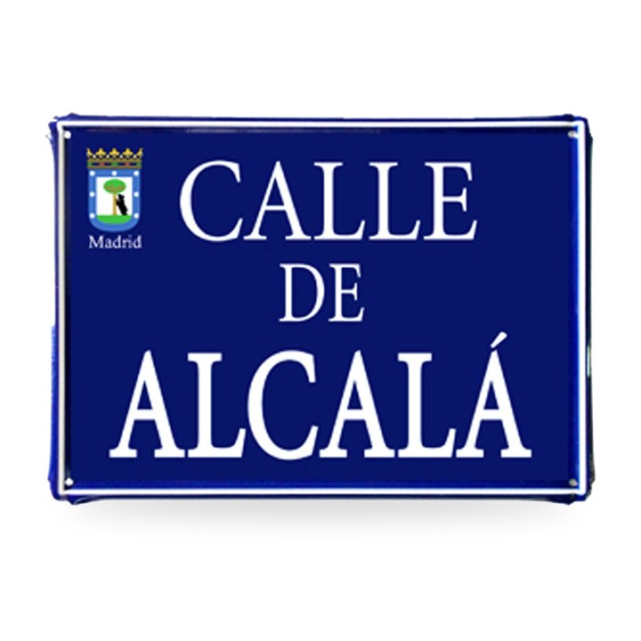 Targa in metallo delle vie di Madrid, modello Calle de Alcalá blu con stemma