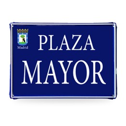 Targa in metallo delle vie di Madrid, modello Mayor blu con stemma
