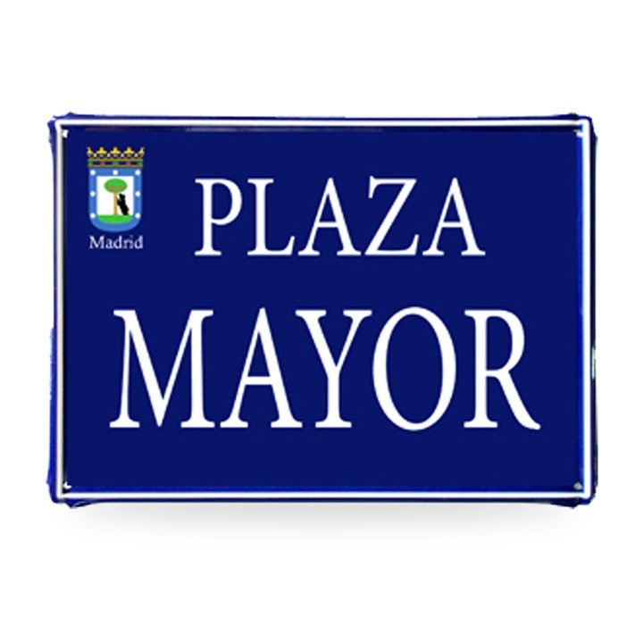 Blechschild Madrider Straßen, Modell Mayor blau mit Wappen