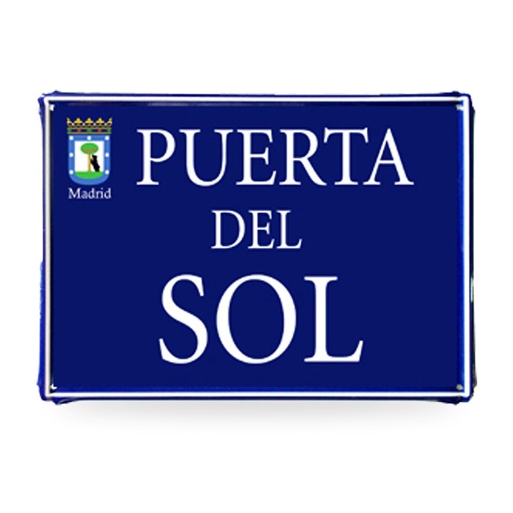 Blechschild Madrider Straßen, Modell Puerta del Sol blau mit Wappen
