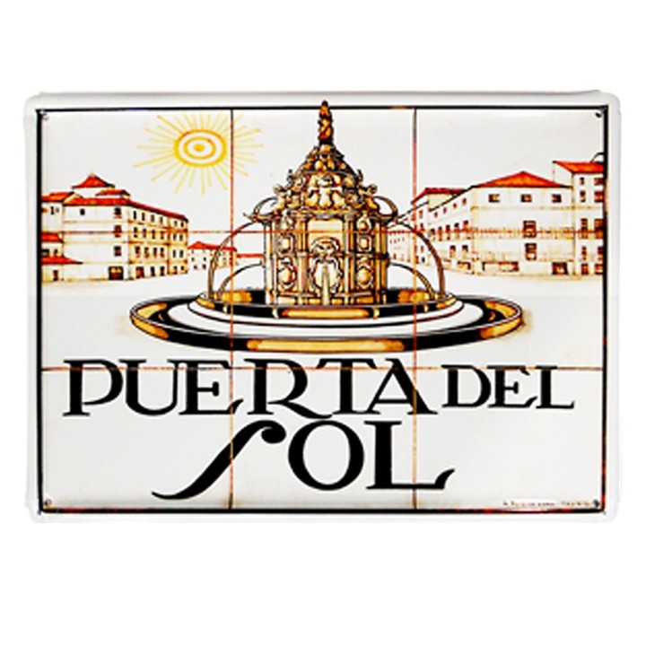 Blechschild Madrider Straßen, Puerta del Sol als traditionelle Fliese