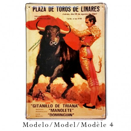 Placa Metálica – Cartel Taurino – Plaza Toros Linares (Corrida Manolete) – Año 1942