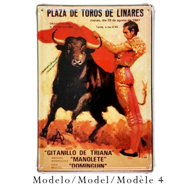 Vintage metal sign Linares bullfighting poster featuring Manolete (1942), Spanish bullring souvenir