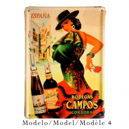 Placa Metálica 19.5 x 27.5 cmts. Postal Vintage ¨Bodegas campos¨