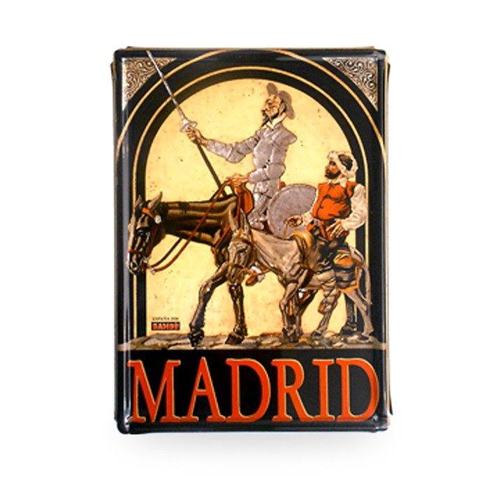 Blechschild mit Illustration von Don Quijote und Sancho, Madrid