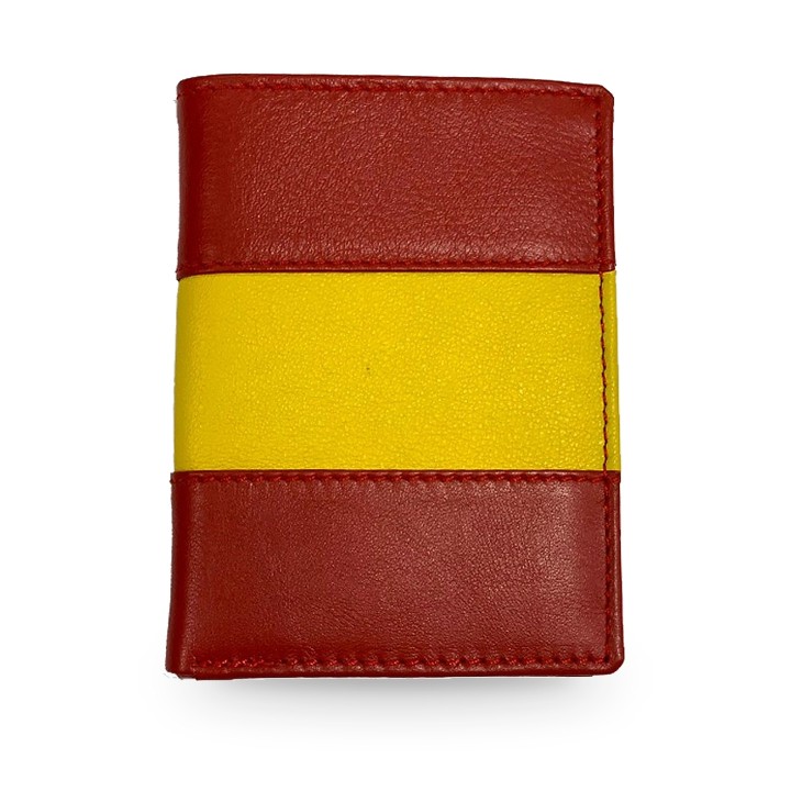 Carteira de pele para homem com faixa da bandeira de Espanha, modelo vertical