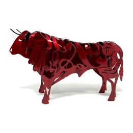 Statuetta di toro bravo in acciaio rosso Forjasport