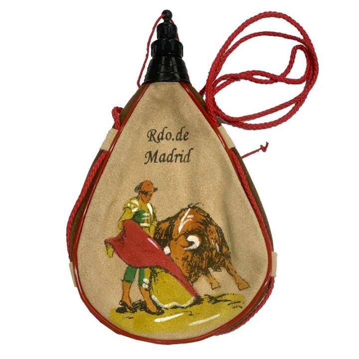 Traditional Spanish leather wineskin bota bag "Souvenir of Madrid and Spain"