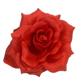 Flamenco red rose hair clip cotton fabric flower accessory for bun 11 cm - ZiNGS