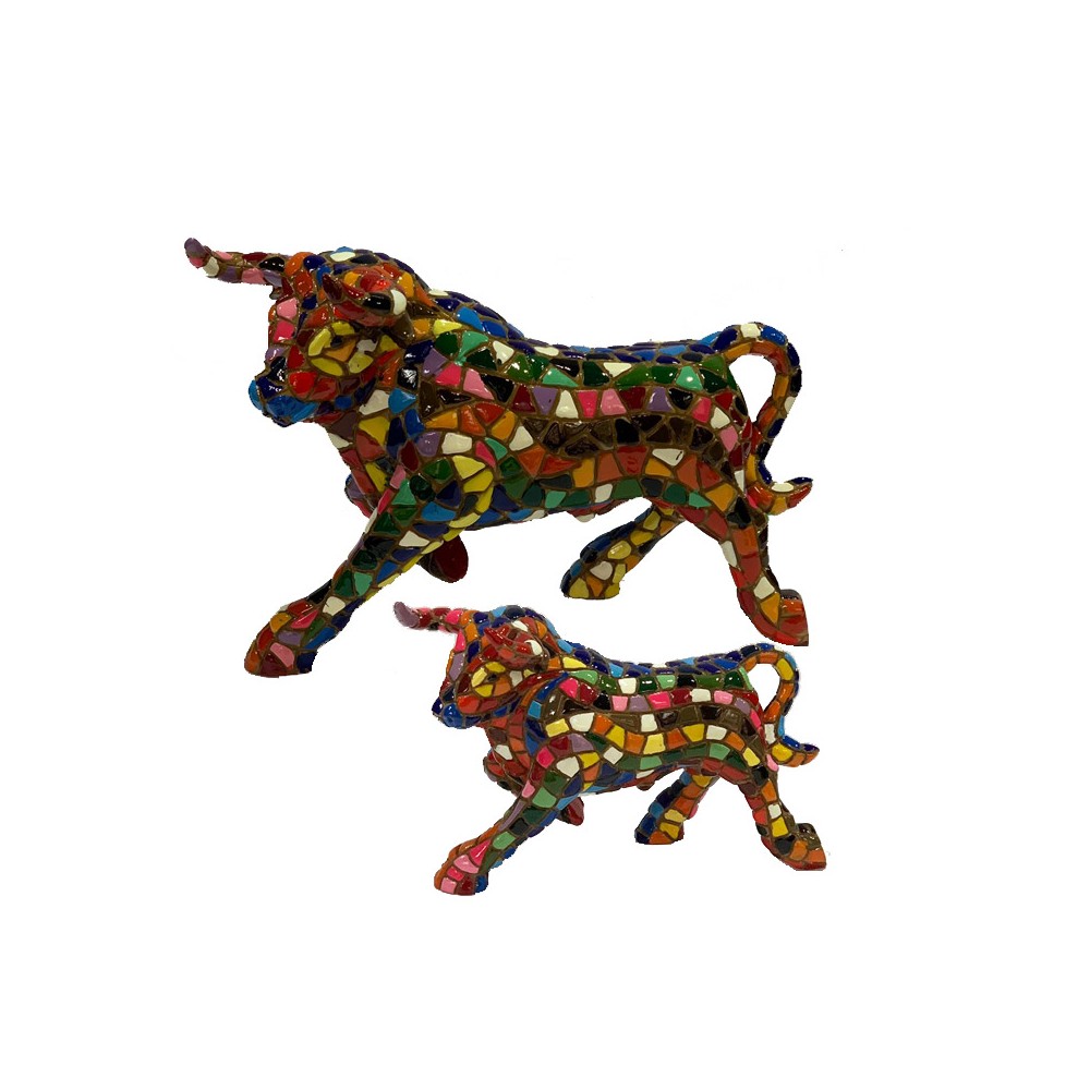 Toro mosaico multicolor Barcino dos tamaños