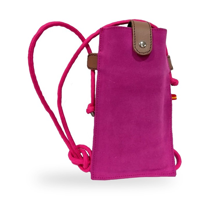 Handy-Umhängetasche aus Wildleder, Farbe Fuchsia