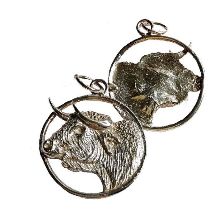 Sterling silver bull head pendant, Spanish bullfighting jewelry souvenir