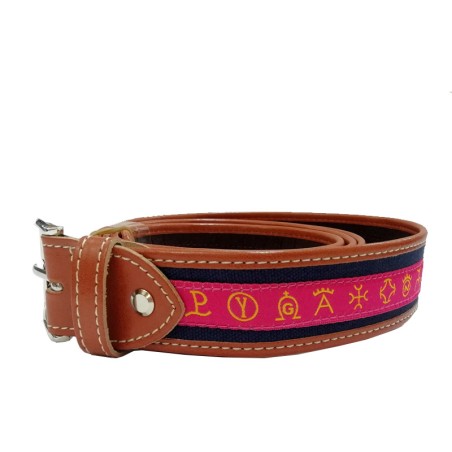 Cinturón Taurino unisex con hierros ganaderos fucsia