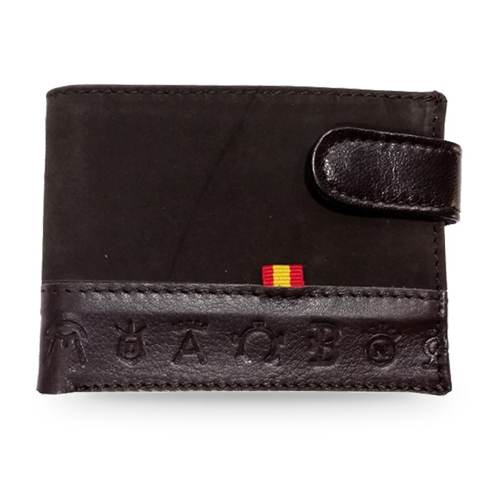 Marineblaue Wildleder-Brieftasche mit Flagge und Brandzeichen, Querformat – Ansicht 7