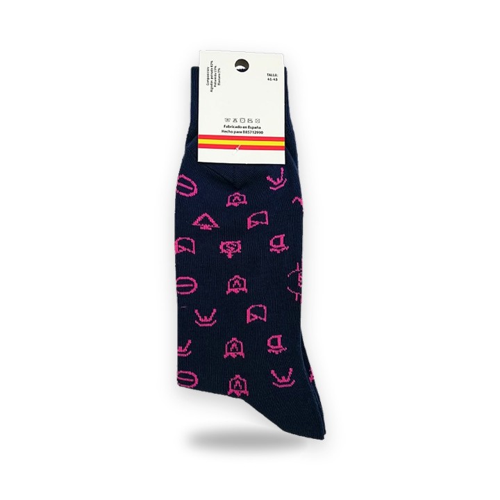 Bullfighting socks with bull ranch brands in blue