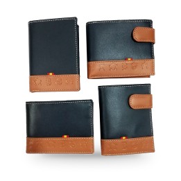 Portafoglio in pelle blu con fascia dei marchi degli allevamenti