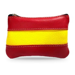 Münzbörse aus Leder mit spanischer Flagge und roter Rückseite