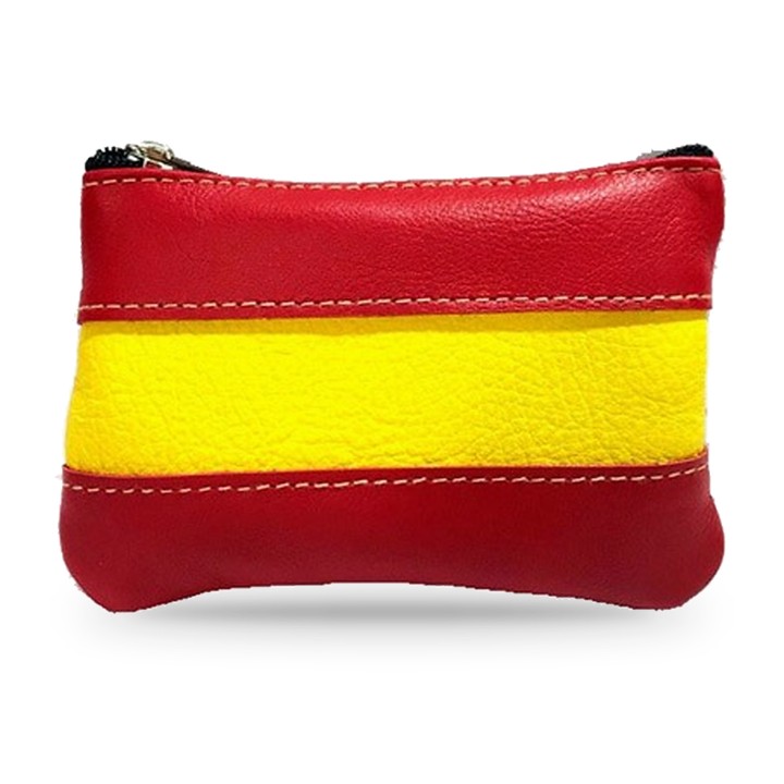 Porta-moedas em pele com bandeira de Espanha e verso vermelho