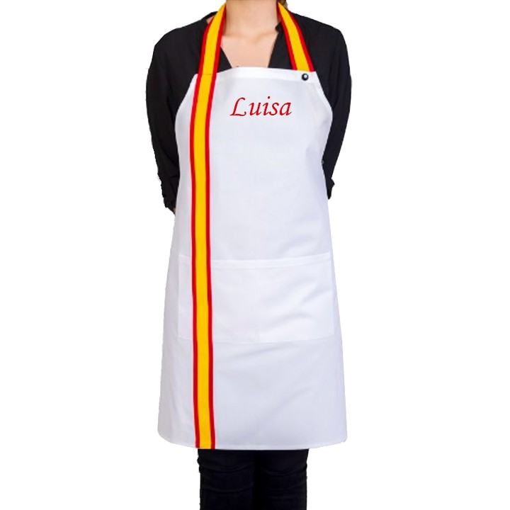 Personalisierte Latzschürze spanische Flagge, Farbe Weiß