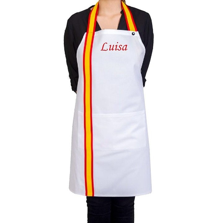 Tablier à bavette drapeau de l'Espagne personnalisé, blanc