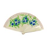 Abanico de madera con flores y Madrid calado, blanco