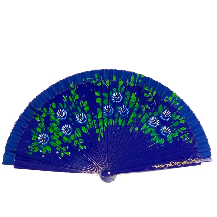Holzfächer mit Blumen und Madrid-Schriftzug, Blau