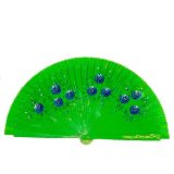 Floral wooden hand fan with Madrid lettering, green