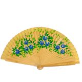 Floral wooden hand fan with Madrid lettering, natural