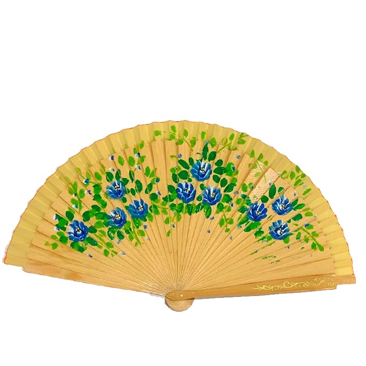 Ventaglio in legno con fiori e Madrid traforato, naturale