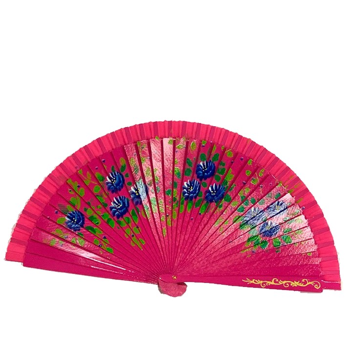 Holzfächer mit Blumen und Madrid-Schriftzug, Fuchsia