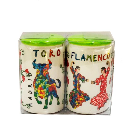 Salt and pepper set "Toro y Flamenca" Trencadís green