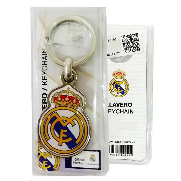 Portachiavi ufficiale del Real Madrid, stemma smaltato blu e bianco
