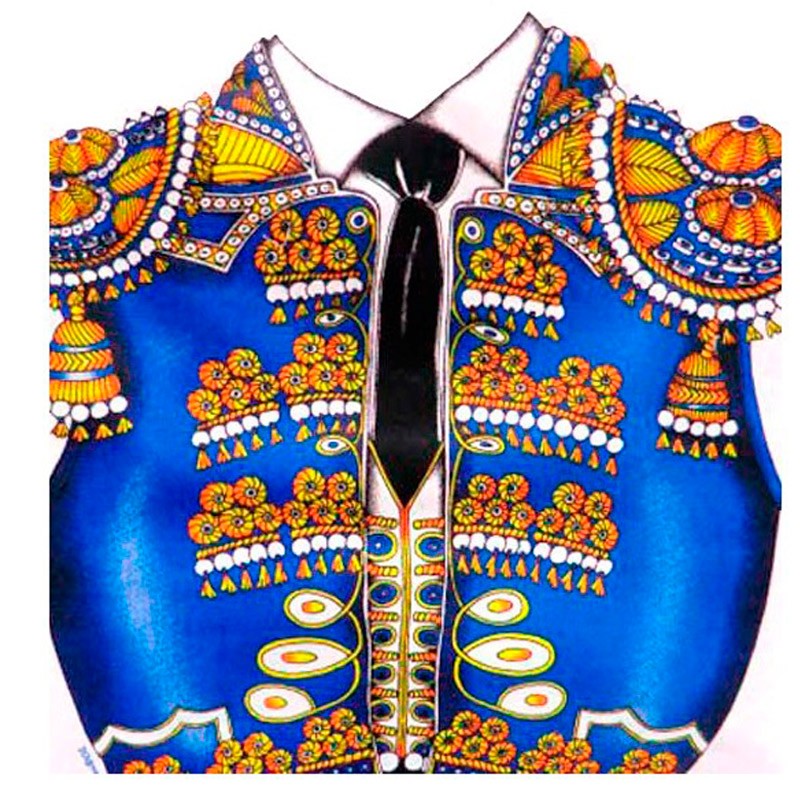 Delantal de cocina con traje de torero azul Delantal de cocina con traje de torero azul