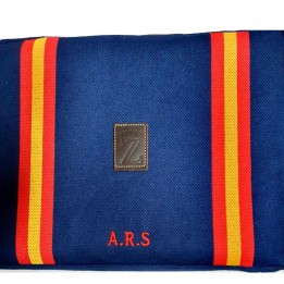 Personalised blue bullring cushion with two Spanish flags – view 3